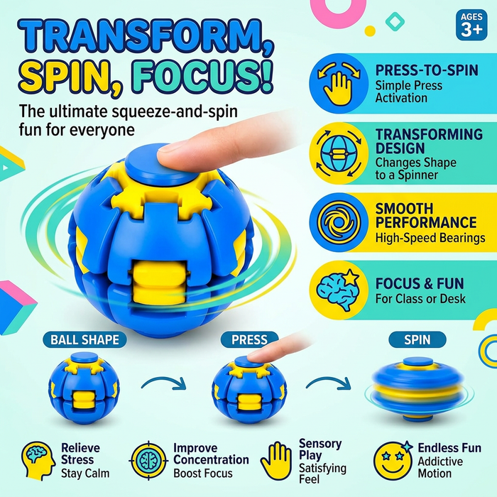 Fidget Spinner Ball Press-to-Spin – 3D-gedrucktes Fidget-Spielzeug für Kinder & Erwachsene