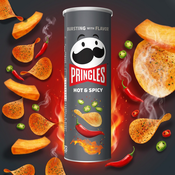 Pringles Hot & Spicy 165 g – Knusprige Kartoffelchips mit scharf-würziger Gewürzmischung