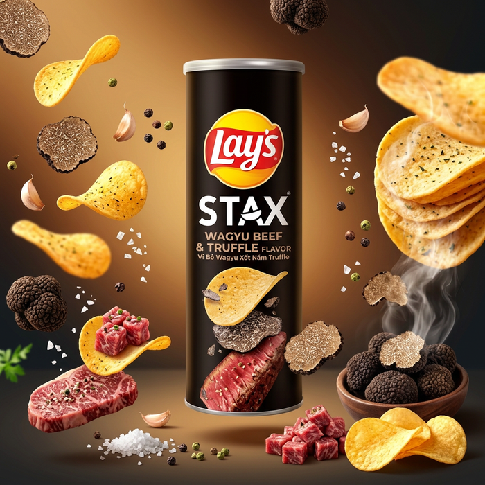 Lay's Stax Wagyu Beef & Truffle Flavour 90 g – Knusprige Kartoffelchips mit Wagyu-Rind & Trüffelgeschmack