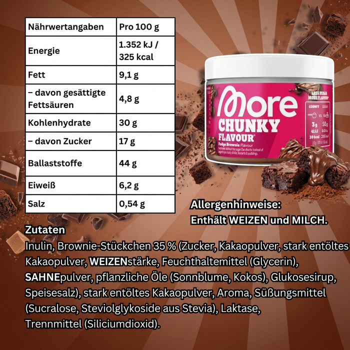MORE Chunky Flavour Fudge Brownie 150 g – Geschmackspulver mit Brownie-Stückchen – Schokoladig & Süß