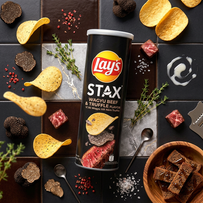 Lay's Stax Wagyu Beef & Truffle Flavour 90 g – Knusprige Kartoffelchips mit Wagyu-Rind & Trüffelgeschmack