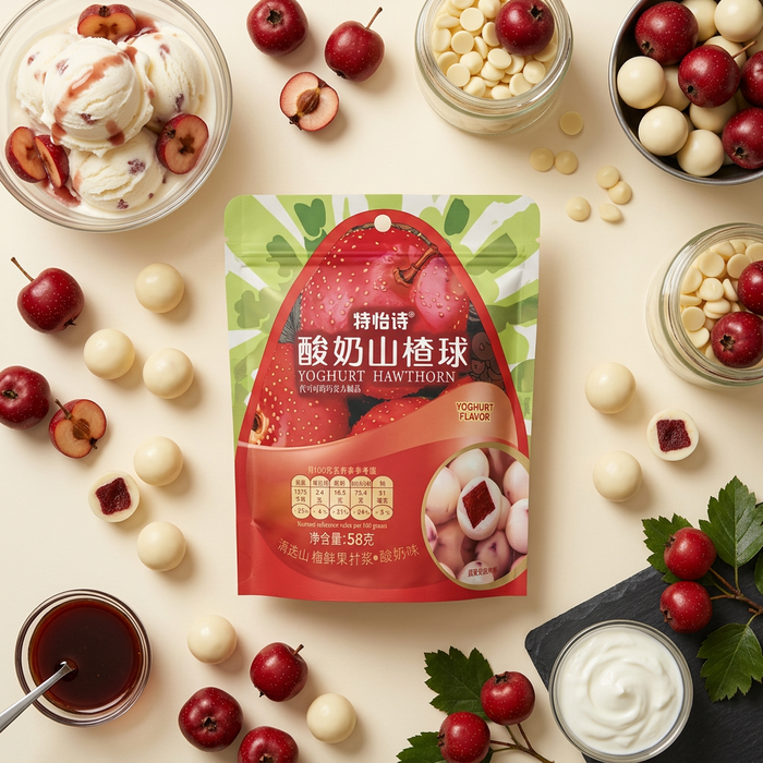 Yogurt Hawthorn Balls 58 g – Gummibonbons mit Joghurtgeschmack und Weißdornfruchtfüllung