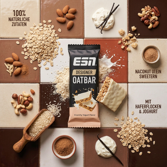 ESN Designer Oatbar Crunky Yogurt 12 x 100 g – Hafer-Riegel mit Joghurtüberzug, Keks- und Schokoladenstückchen
