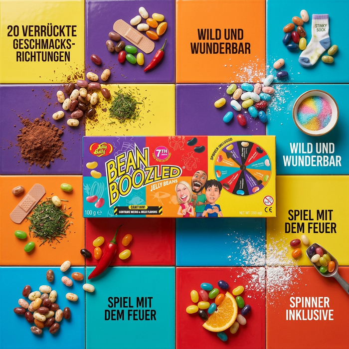 Jelly Belly Bean Boozled 100 g – Geleebohnen mit überraschenden Geschmacksrichtungen, bunter Süßigkeiten-Mix