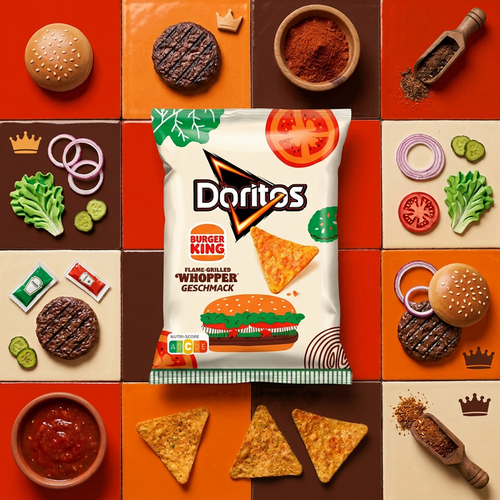 12x Doritos Burger King Flame-Grilled Whopper 100 g – Knusprige Maischips mit Whopper-Geschmack – 1.200 g Gesamt