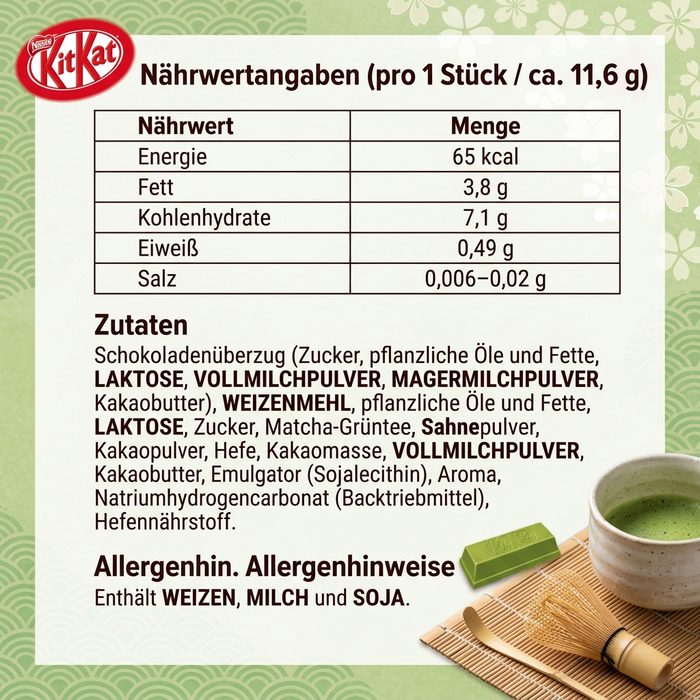 Nestlé Japan KitKat x ITOEN Matcha Latte 9 Stück – Knusprige Waffel mit Matcha-Latte-Schokolade | 9x11.6g