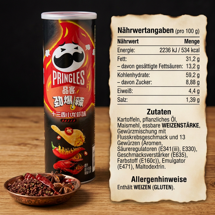 Pringles Thirteen Spices Crayfish 110 g – Kartoffelchips mit 13-Gewürze-Flusskrebs-Geschmack
