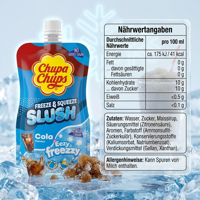 Chupa Chups Freeze & Squeeze SLUSH Cola Eezy Freezy 250 ml – Slush-Getränk mit Cola-Geschmack