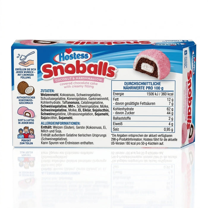 Hostess Snoballs Coconut & Marshmallow – Schokoladenküchlein mit Cremefüllung, Marshmallow & Kokosnuss, 6 Stück (298 g)