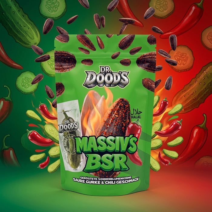 Dr. Doods Massiv’s BSR Sonnenblumenkerne Saure Gurke & Chili 100 g – Geröstete Sonnenblumenkerne