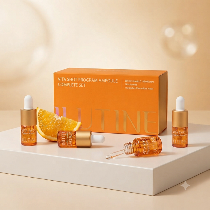 ILUTINE Vita-Shot Vitamin C Serum Programm Ampullen-Komplettset Korean Scin Care – 4 Dual-Kammer-Ampullen | 100.000 ppm Vitamin C | 28-Tage Intensivpflege für strahlende Haut