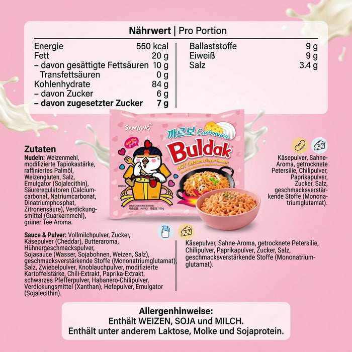 Samyang Buldak Hot Chicken Carbonara Ramen – 10 × 130 g