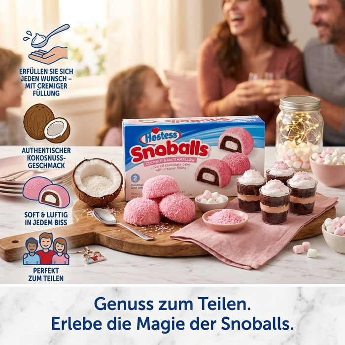 Hostess Snoballs Coconut & Marshmallow – Schokoladenküchlein mit Cremefüllung, Marshmallow & Kokosnuss, 6 Stück (298 g)