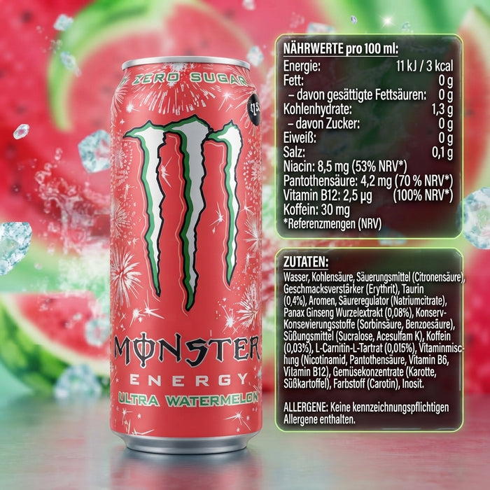 Monster Energy Ultra Watermelon Zero Sugar Energy Drink 500 ml