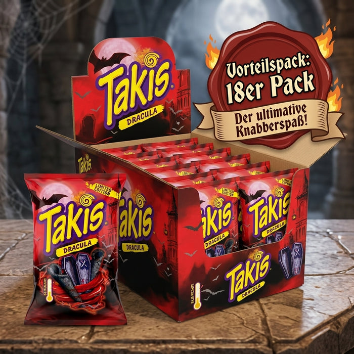 Takis Dark Dracula Limited Edition – 18 × 100 g – Gerollter Maissnack mit Teriyaki-Geschmack