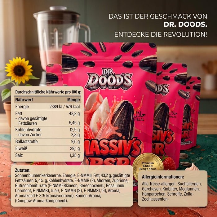 Dr. Doods Massiv’s BSR Sonnenblumenkerne Erdbeereis 100 g – Geröstete Sonnenblumenkerne mit Erdbeereis-Geschmack
