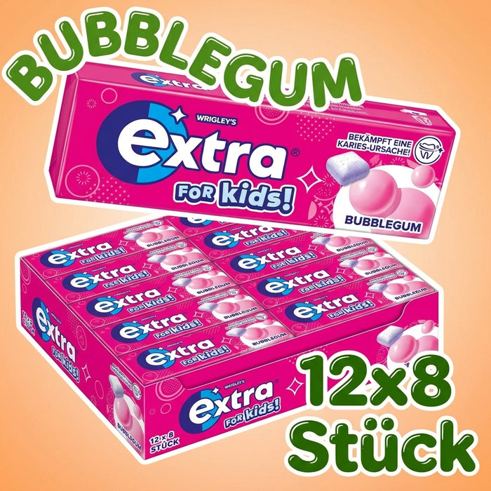 Wrigley’s Extra for Kids Bubblegum 12×8 – Zuckerfreier Kaugummi mit Fruchtgeschmack