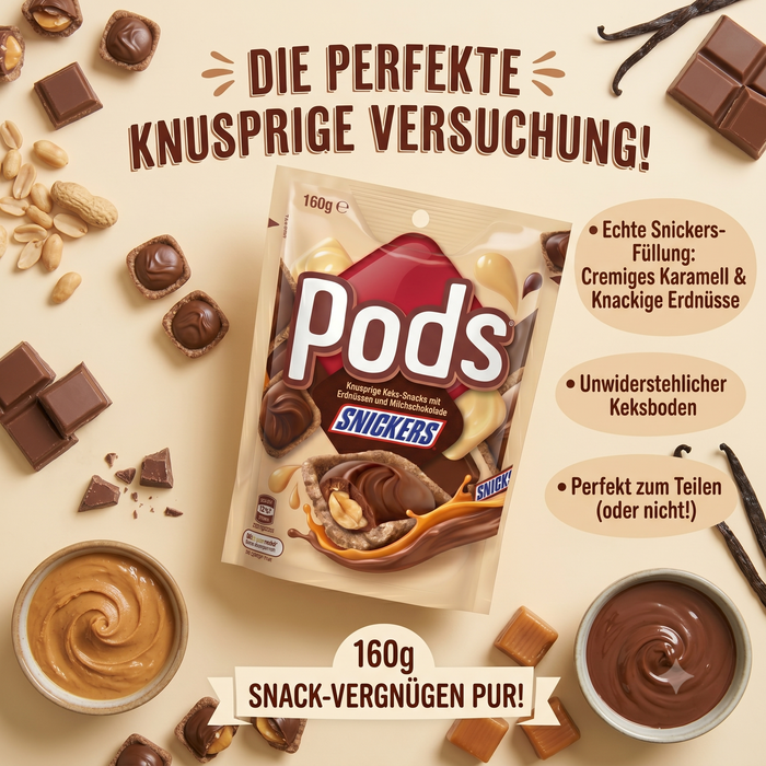 Pods SNICKERS Knusprige Keks-Snacks mit Erdnüssen und Milchschokolade 160g