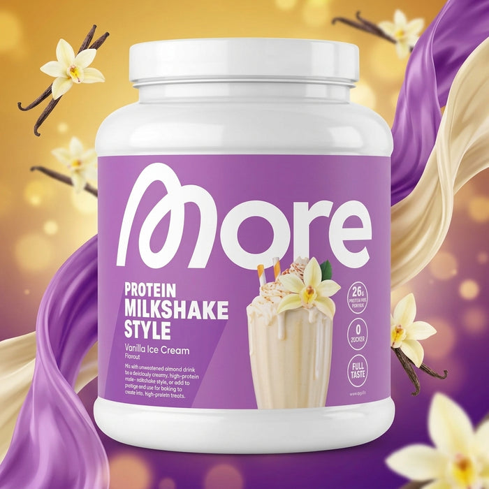 MORE Protein Milkshake Style Vanilla Ice Cream 600 g – Proteinpulver mit Whey & Calciumcaseinat