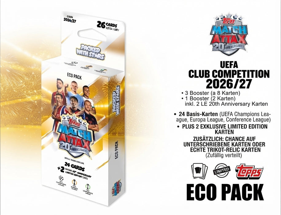 Topps Match Attax UEFA Club Competitions Champions League 2026/2027 ECO Pack – 26 Trading Cards – Deutsch