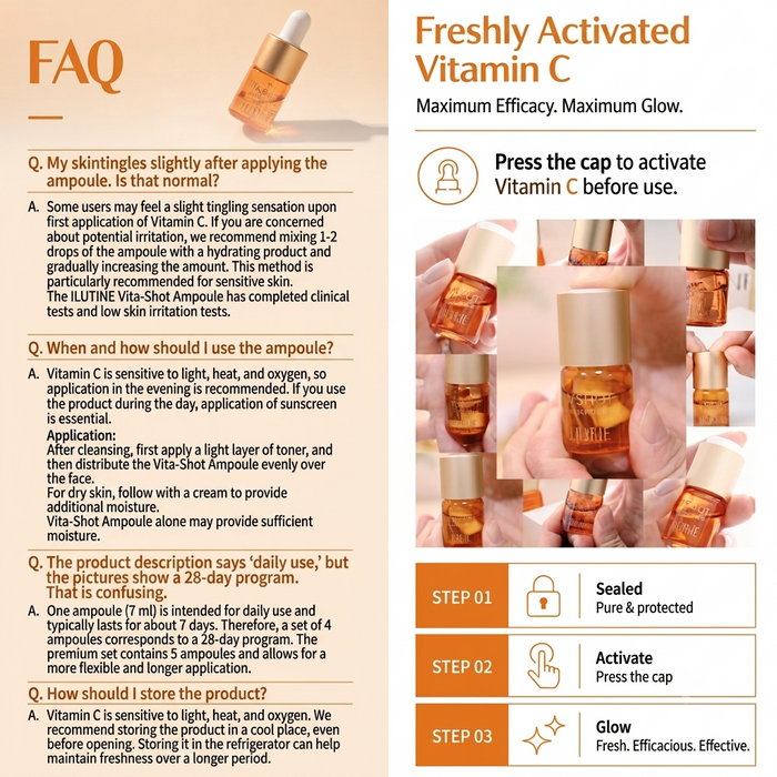 ILUTINE Vita-Shot Vitamin C Serum Programm Ampullen-Komplettset Korean Scin Care – 4 Dual-Kammer-Ampullen | 100.000 ppm Vitamin C | 28-Tage Intensivpflege für strahlende Haut