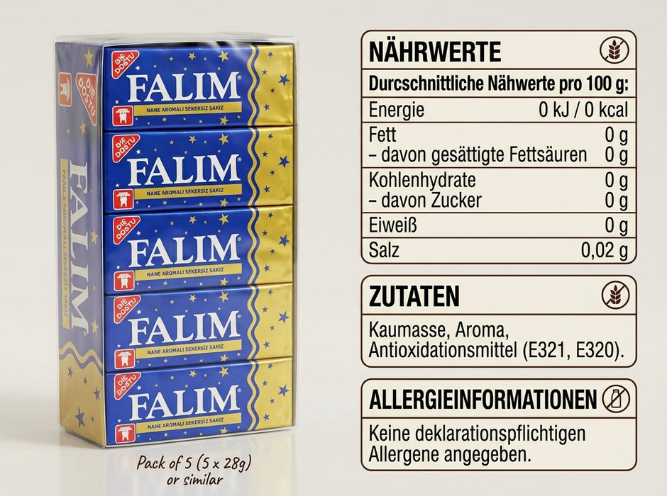 Falim Damla Sakızı Mastix Kaugummi zuckerfrei – 20 × 7 g, 140 g