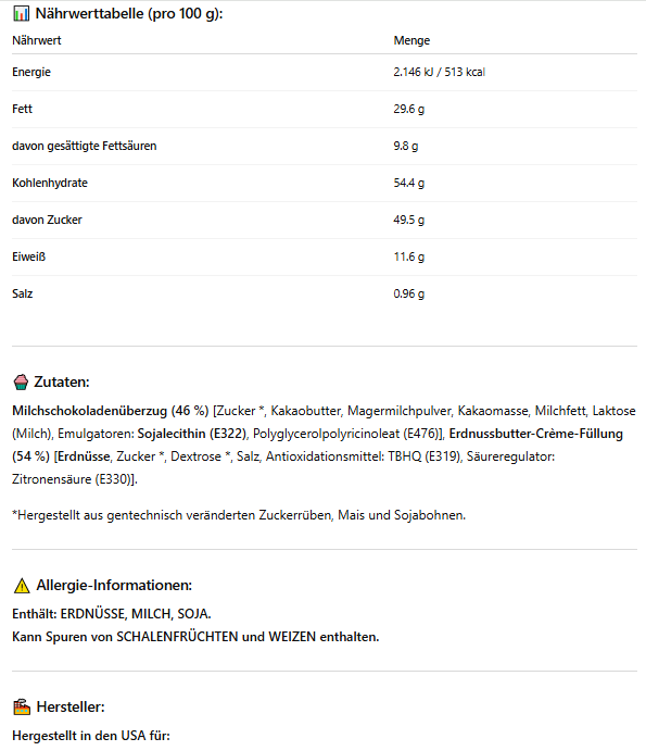 1x Reese’s 2 Cups Standard Bar – Großer Erdnussbutter-Cup-Riegel (1 × 39 g) – Erdnussbutter im Milchschokoladenüberzug – Original US-Snack