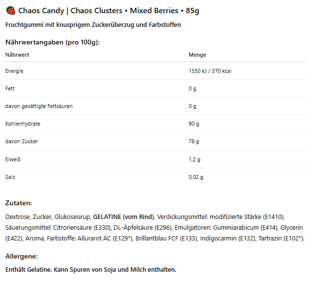 3x Chaos Clusters Gummie – Amerikanische Süßigkeit | Fruitstorm, Grape & Strawberry, Mixed Berries | 3x 85g