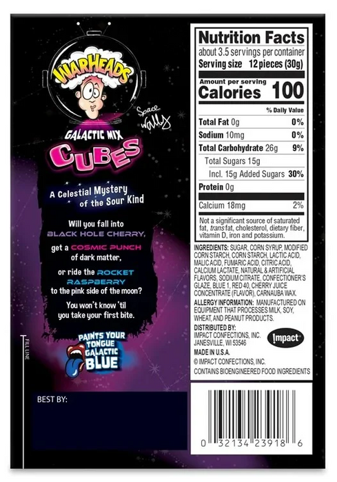 WarHeads Galactic Mix Cubes – 99 g | Extra saure Kaubonbon-Würfel mit Fruchtgeschmack | Sour Candy aus den USA | Intensives Geschmackserlebnis