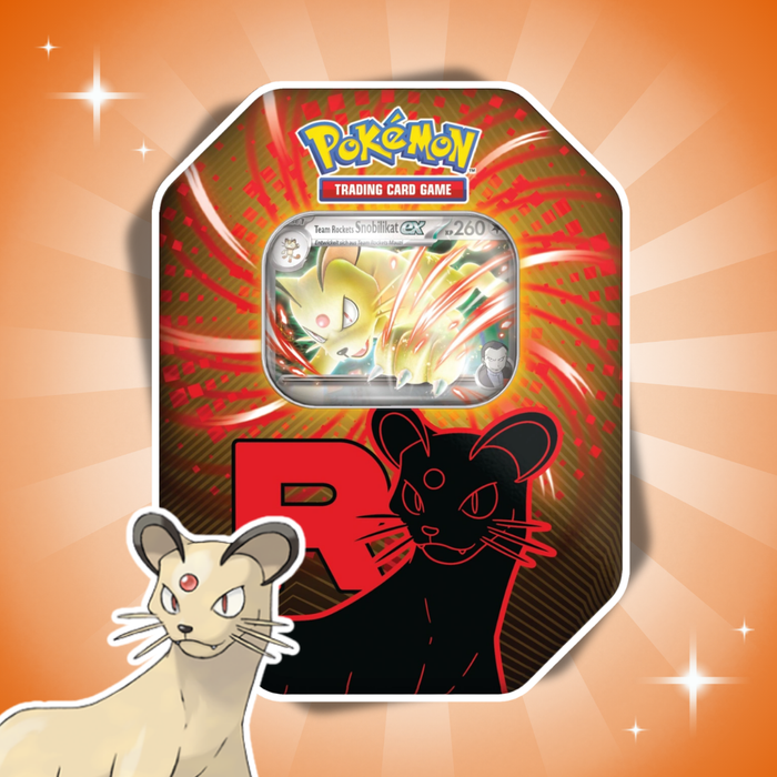 Pokémon Ewige Rivalen Tin Snobilikat ex Deutsch – 4 Boosterpacks, Team Rocket Promo Karte & Code Karte, TCG Box