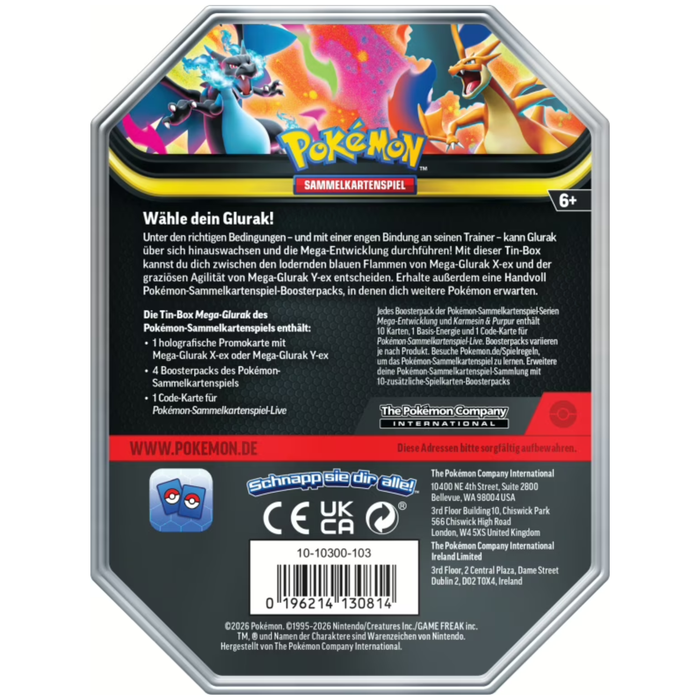 Pokémon TCG – Tin 126 Mega-Glurak X – Deutsch – 4 Booster + Promokarte – Neu & OVP