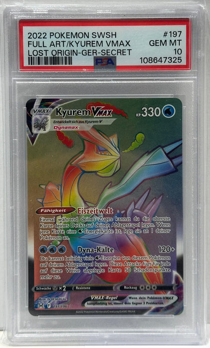 Kyurem VMAX – PSA 10 (Gem Mint) – Full Art – Lost Origin GER Secret – DE – #197 – Original & Zertifiziert