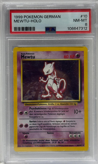 Mewtu Holo – PSA 8 (NM-Mint) – Base Set – DE – 1999 – #10 – Original & Zertifiziert