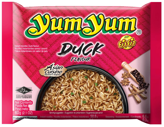 Yum Yum Duck Instant Noodles – 30 x 60 g | Thailändische Entensuppe | Würzige 3-Minuten-Nudeln | Halal | Aromatischer Entengeschmack