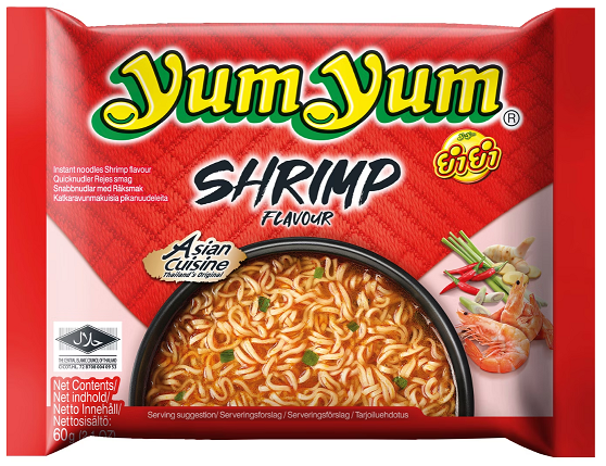 Yum Yum Shrimp Instant Noodles – 30 x 60 g | Thailändische Garnelen-Nudelsuppe | Würzig & aromatisch | Halal | 3-Minuten-Instantnudeln