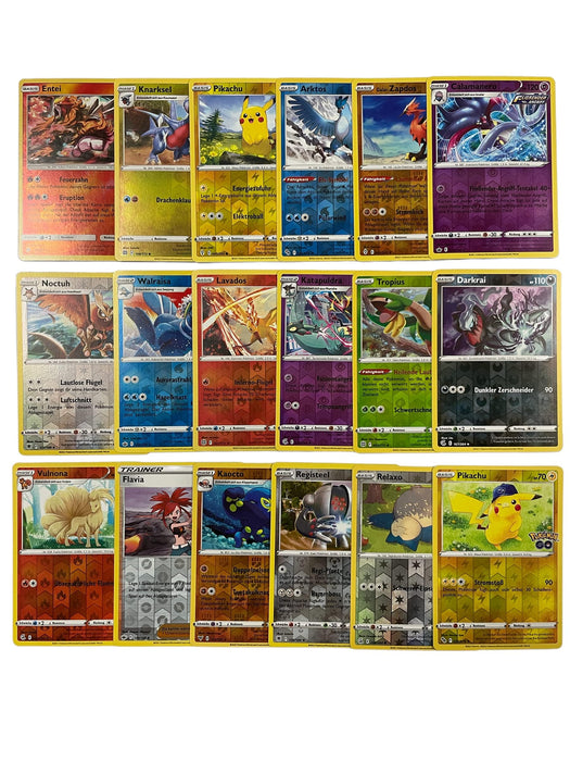 Original 20 Pokemon Karten Reverse Holo Glitzer, deutsch seltene Pokémon Karten Holographische Reverse Verschiedene Karten aus aktuelle Sets + Heartforcards® Versandschutz