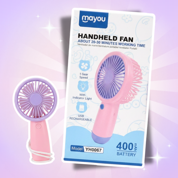 Mayou YH0067 Mini-Handventilator – Tragbarer USB-Akku-Lüfter mit 500mAh Batterie | 1 Geschwindigkeitsstufe | Kompakt & Leicht