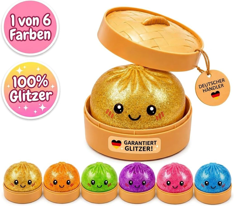 Glitzer-Dumpling Squishy 10 cm – Weiches Anti-Stress Knautsch- und Quetschspielzeug