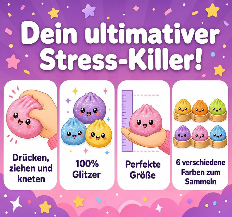 Glitzer-Dumpling Squishy 10 cm – Weiches Anti-Stress Knautsch- und Quetschspielzeug