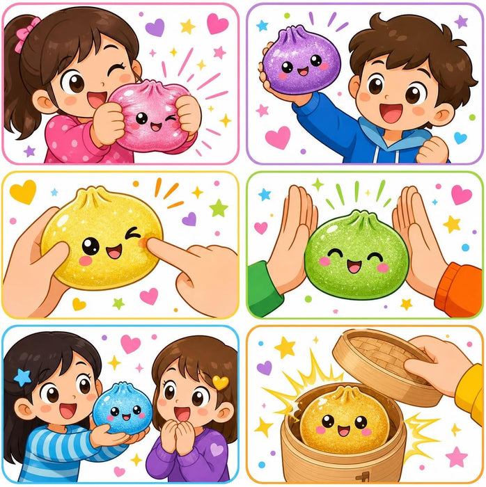 Glitzer-Dumpling Squishy 10 cm – Weiches Anti-Stress Knautsch- und Quetschspielzeug