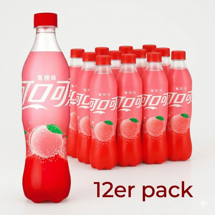 Coca-Cola Peach Special Edition (China) 12x500ml – Erfrischungsgetränk mit Pfirsichgeschmack – MHD 02.2024