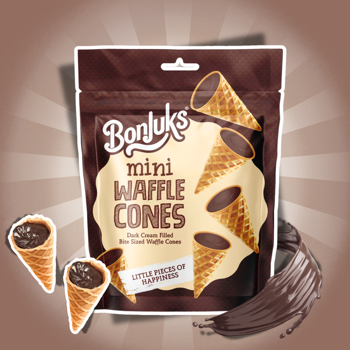 Bonjuks Mini Waffle Cones Dark 50 g – Mini Waffelhörnchen mit Zartbitterschokolade
