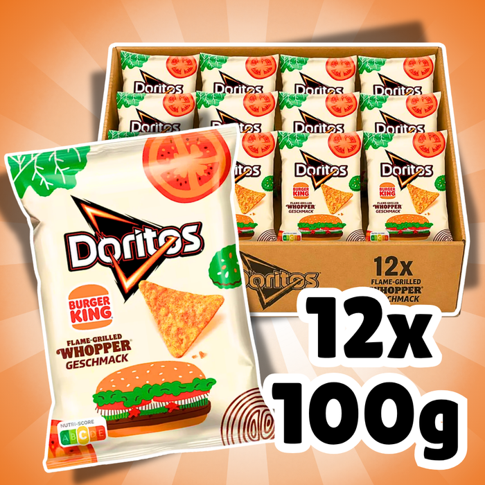 12x Doritos Burger King Flame-Grilled Whopper 100 g – Knusprige Maischips mit Whopper-Geschmack – 1.200 g Gesamt
