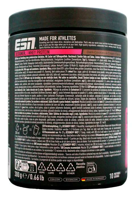 ESN Designer Whey Protein Dark Cookies & Cream, 300 g – Whey-Protein-Pulver mit Cookie Pieces, 10 Portionen