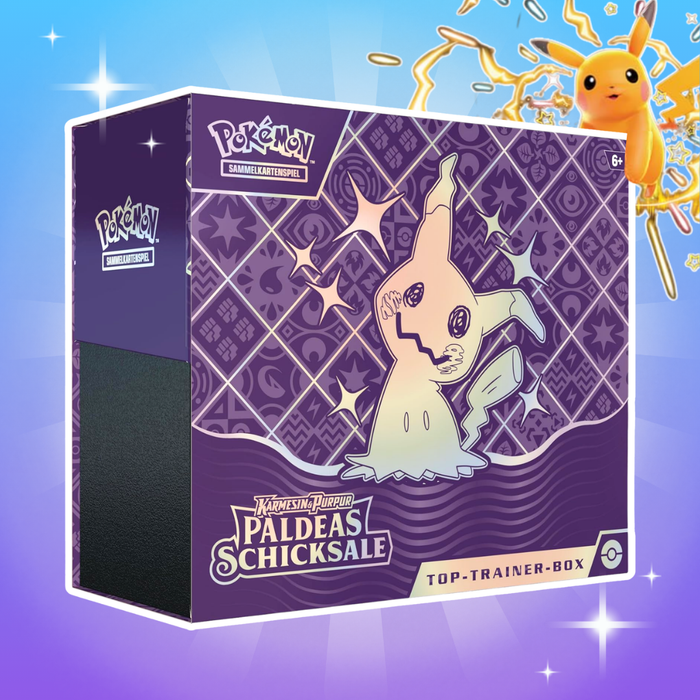 Pokémon Karmesin & Purpur – Paldeas Schicksale Top-Trainer-Box Deutsch, 9 Boosterpacks + Promo Karte