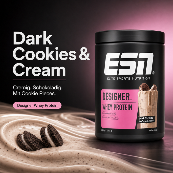 ESN Designer Whey Protein Dark Cookies & Cream, 300 g – Whey-Protein-Pulver mit Cookie Pieces, 10 Portionen