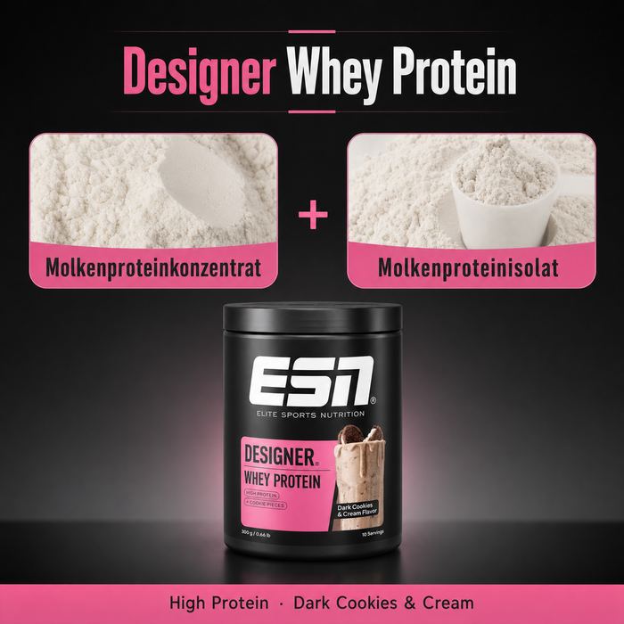 ESN Designer Whey Protein Dark Cookies & Cream, 300 g – Whey-Protein-Pulver mit Cookie Pieces, 10 Portionen