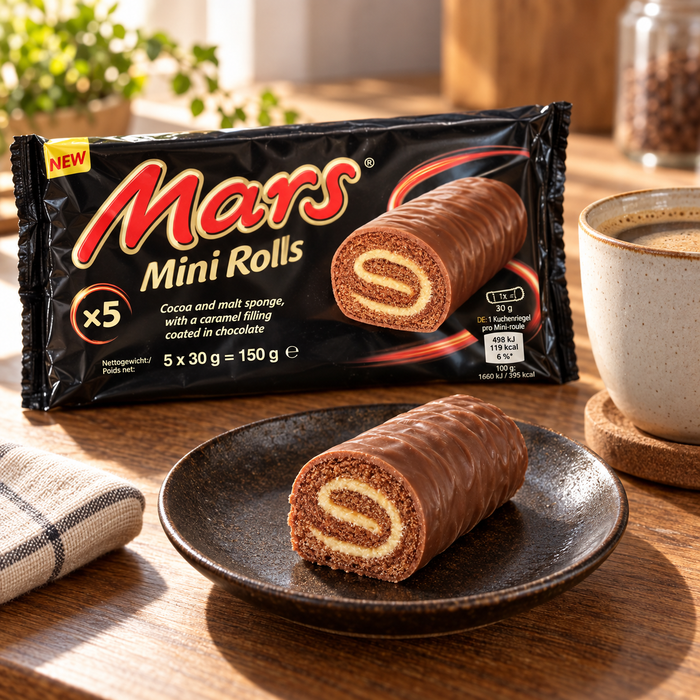 Mars Mini Rolls – Kakao-Biskuitrollen mit Karamell und Milchschokolade, 5 × 30 g