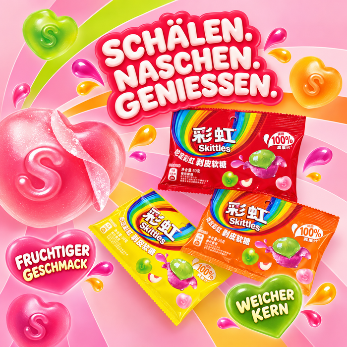 Skittles Peelable Gummies – Fruchtgummi zum Schälen, 6 × 50 g