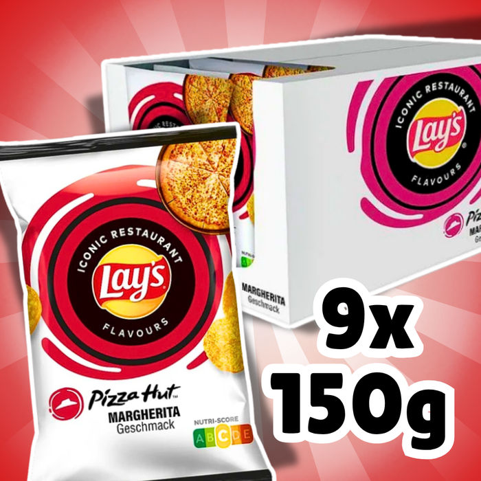 9x Lay's Pizza Hut Margherita 150 g – Knusprige Kartoffelchips mit Pizza-Margherita-Geschmack – 1.350 g Gesamt